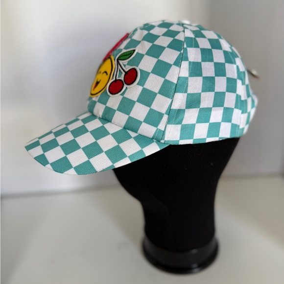 Women’s Checkered Cap with Emoji and Fruit Patches Adjustable Back Band - Picture 4 of 7